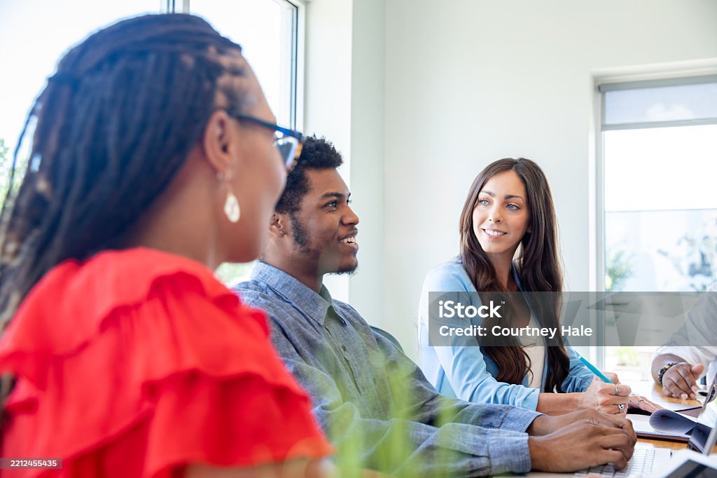 Diverse business people meet together in corporate board room